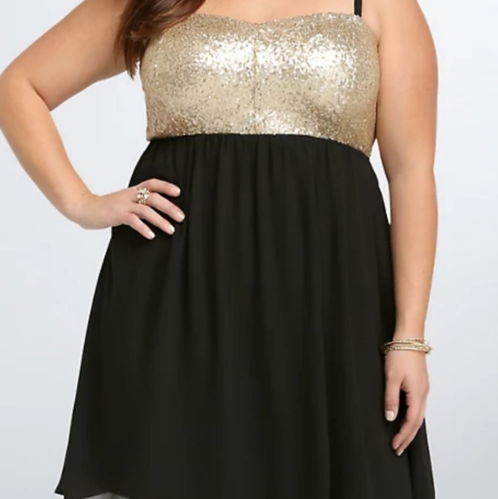 Torrid sequined bodice black chiffon dress